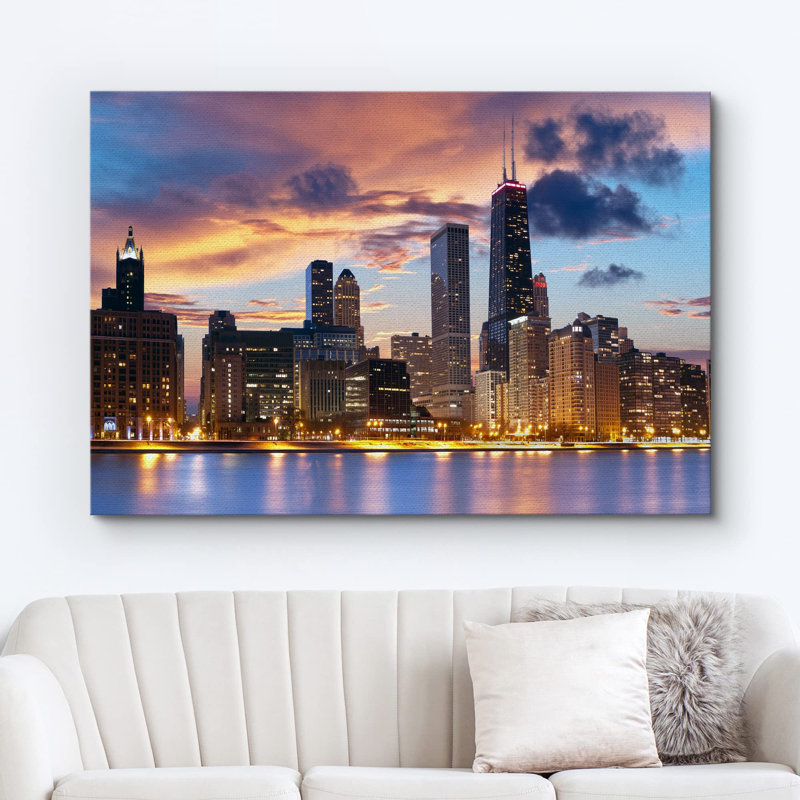 Architecture, bâtiment «Chicago City, coucher de soleil, nuit, architecture et cartes, paysage urbain, photographie, paysage global»