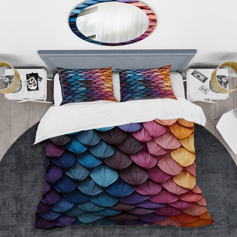 Colorful Rainbow Scales II - Autre ensemble de housse de couette abstrait, Housse de couette pour très grand lit et 2 très 