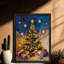 Cadre noir impressionnant arbre de Noël mural impression impressionniste de décoration festive-121052914