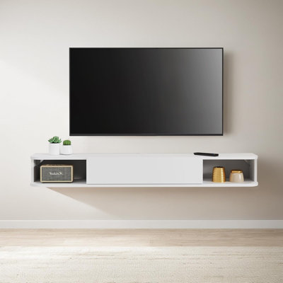 Meuble télé flottant en bois blanc pour téléviseur 50 po, 47 po Mouinted Media Console