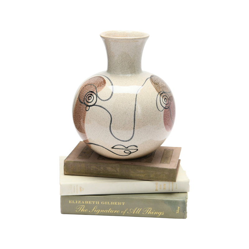 Hand-Painted w/ Face Stoneware Vase