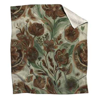 Brown  Floral Illustration Blankets