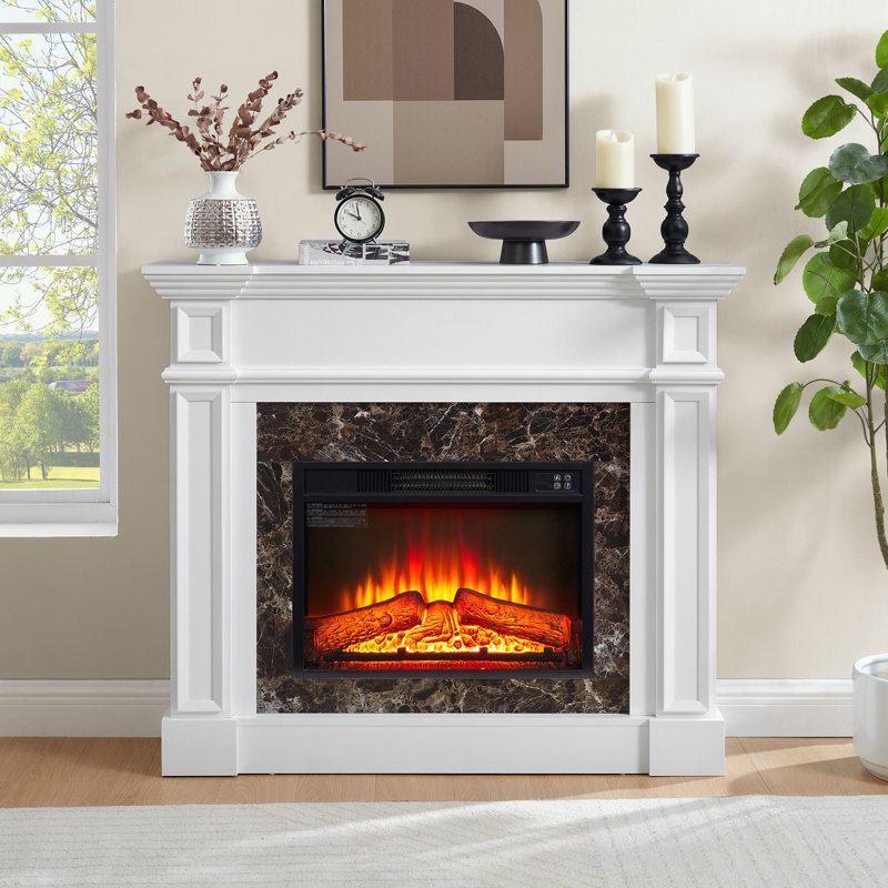 TV Stand with Fireplace Insert, Remote Control and Timer LED Flame, White