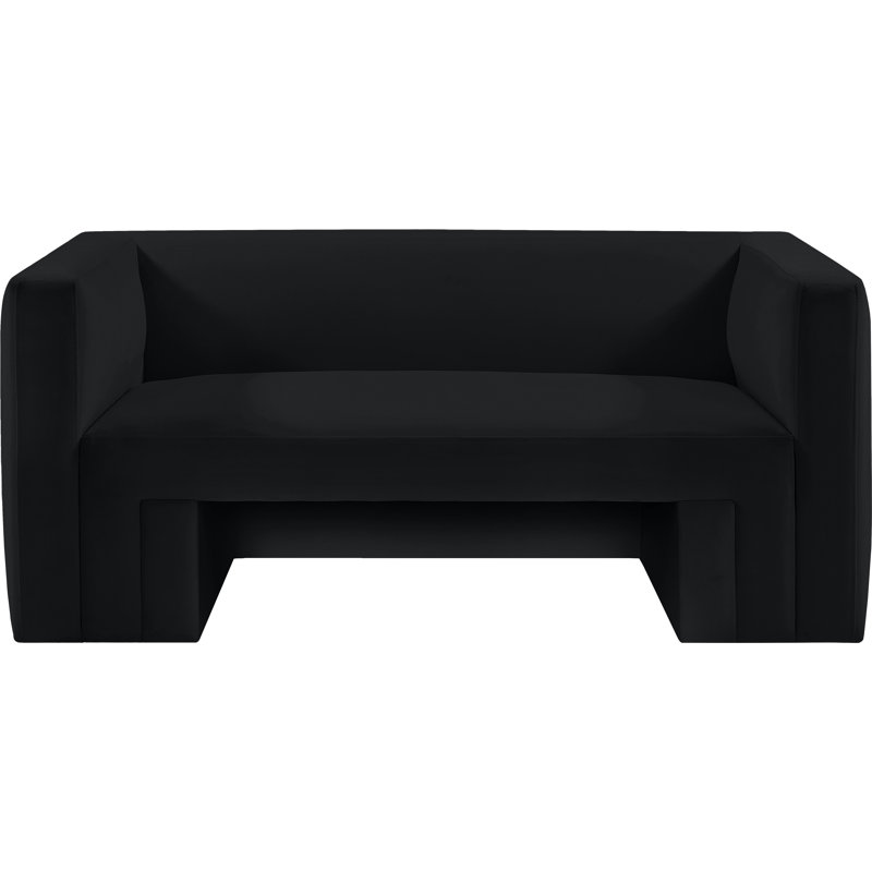 Causeuse à accoudoirs carrés en velours 63 po Henson, Velours noir