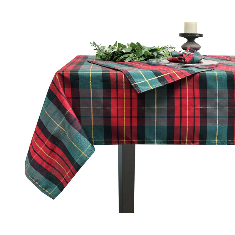 Classic Red & Green Holiday Tartan Plaid Square Tablecloth, 104" x 67"