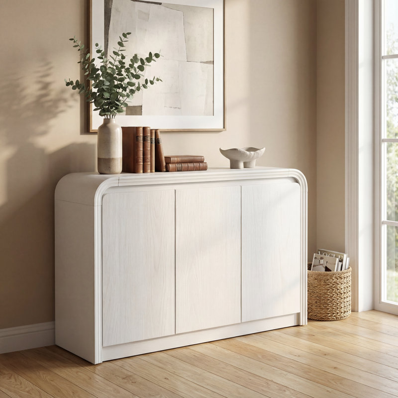Armoire de rangement à 3 portes en panneau de fibres à densité moyenne Curved Edge 47,24 po, Blanc