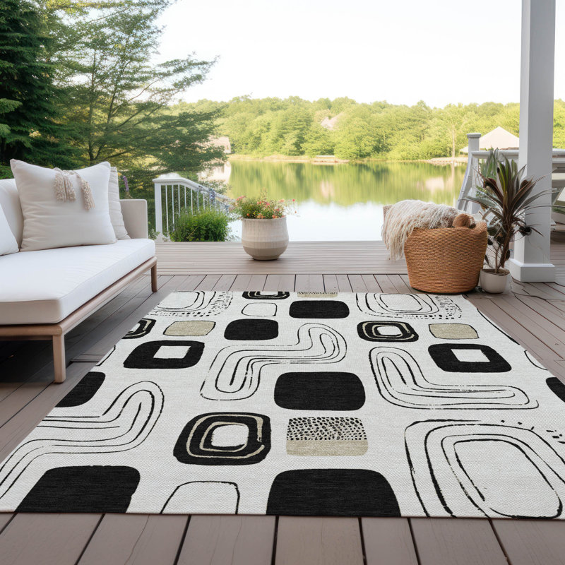 Aelira Ivory Washable Indoor-Outdoor Rug - LOOMLAN, 10' x 14'