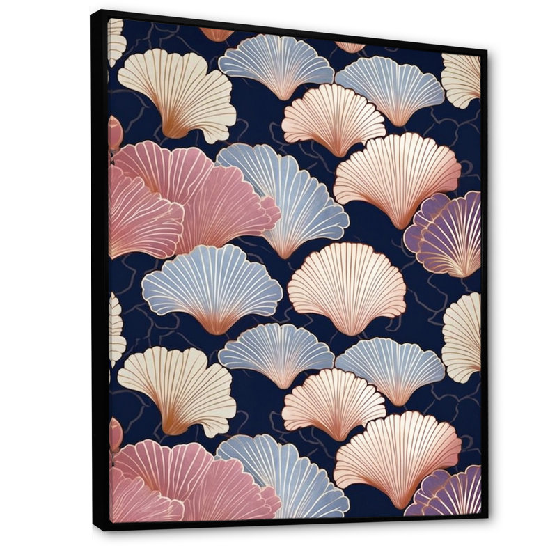 Motif floral rétro, H 44 po x l 34 po x P 1,5 po, Cadre flottant noir