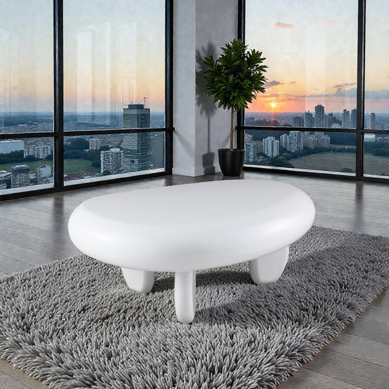 Table basse moderne moderne ultrabrillante, centre de table ovale de salon contemporain, H 12 po x L 21 po x l 30 po