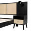 Élégante base de lit en bois massif noir avec 2 tables de chevet et lampes, fusionnant pour un look de chambre à coucher noir élégant. Fabrication, tendance