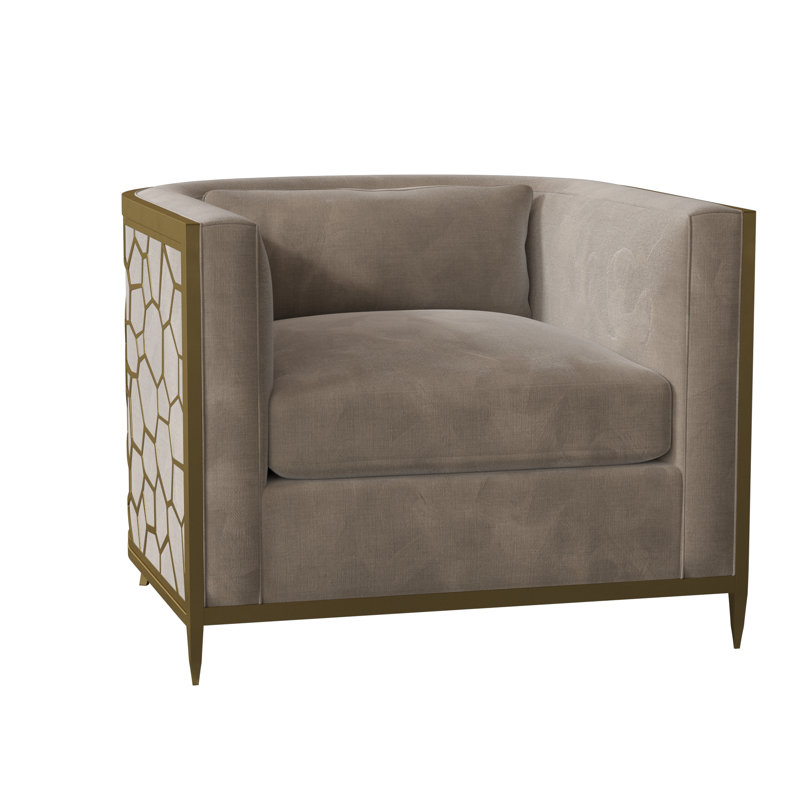 Caracole Upholstery Barrel Chair, Off-white Linen, Gold