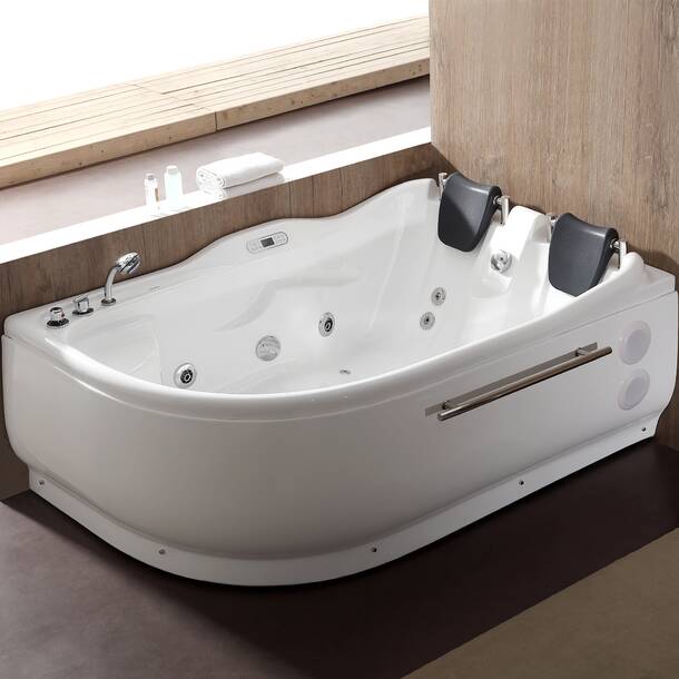 EAGO 70.9'' x 47.25'' Corner Whirlpool Bathtub with Faucet | Wayfair