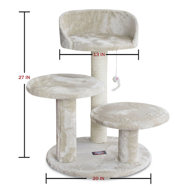 27'' Beige Faux Fur and Sisal Freestanding Cat Tree