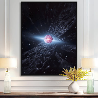 Planète rose en orbite dans l'espace lointain - espace, art mural, salon