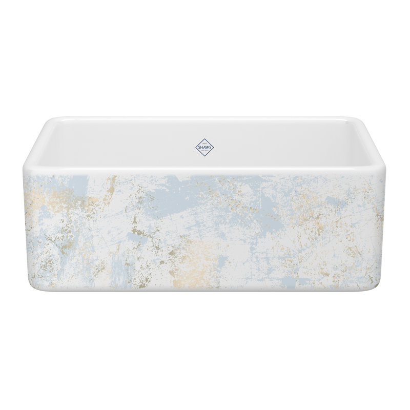 Shaws 30" Single Bowl Farmhouse Apron Front Fireclay Kitchen Sink, Patina Blue/Gold