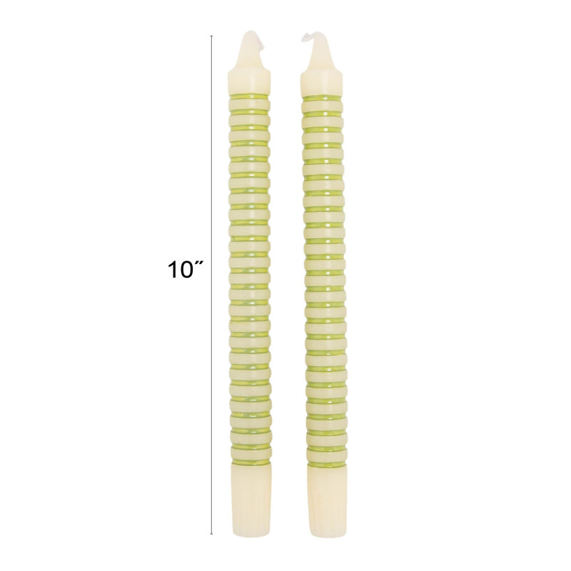 Bougies effilées à rayures horizontales non parfumées en boîte, Vert