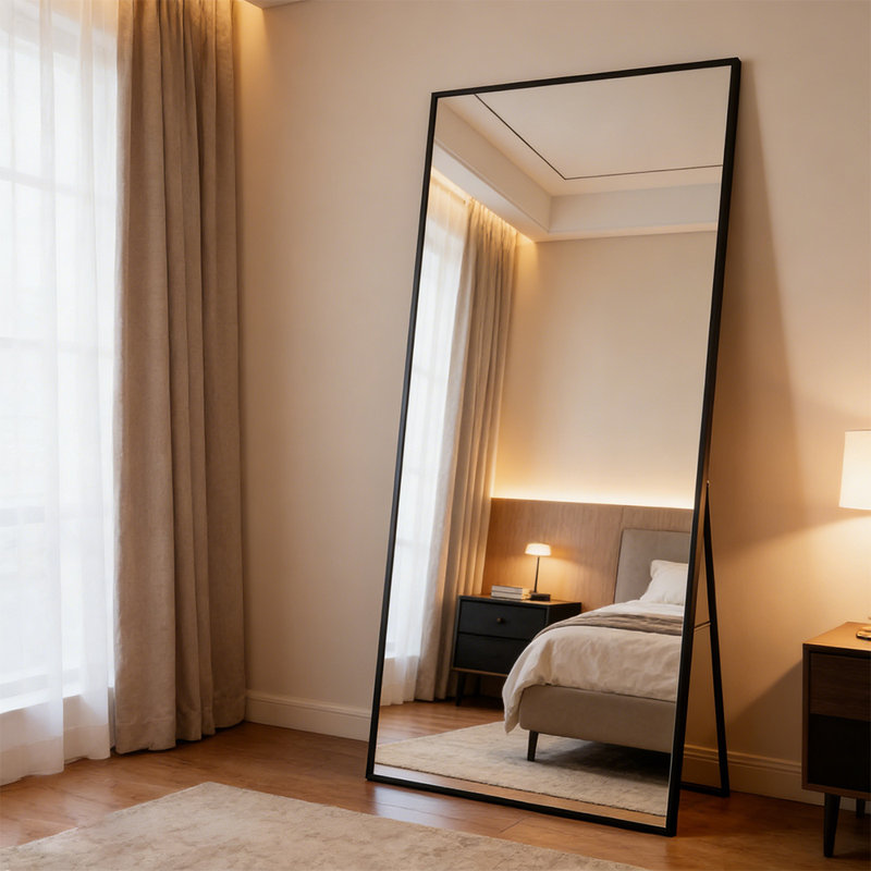 Full Length Mirror, Rectangle Floor Mirror For Entryway,Bedroom, Living Room ，Aluminum Alloy Frame，Full Length Mirror Floor Mirrors With Stand