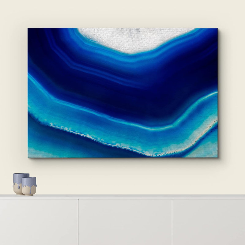 Marble Agate Slice " Pure Dark And Light Blue Abstract Agate Slice Pattern Print Gallery Wrap Modern Home Art "