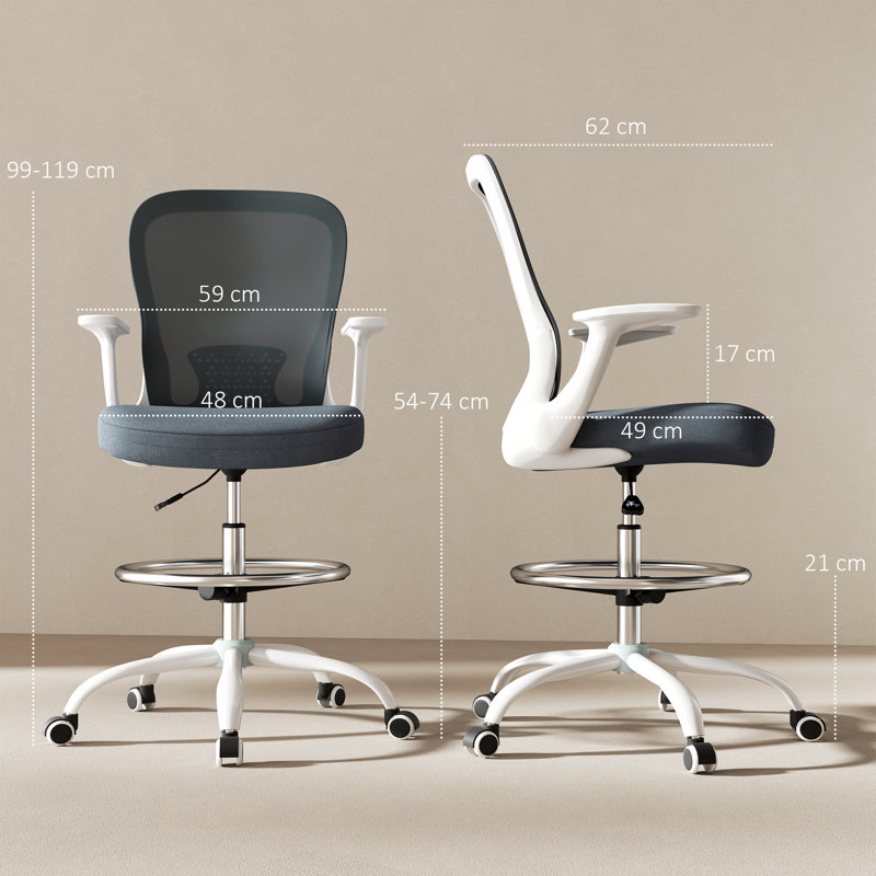 Latitude Run Mesh Drafting Chair, Grey, White