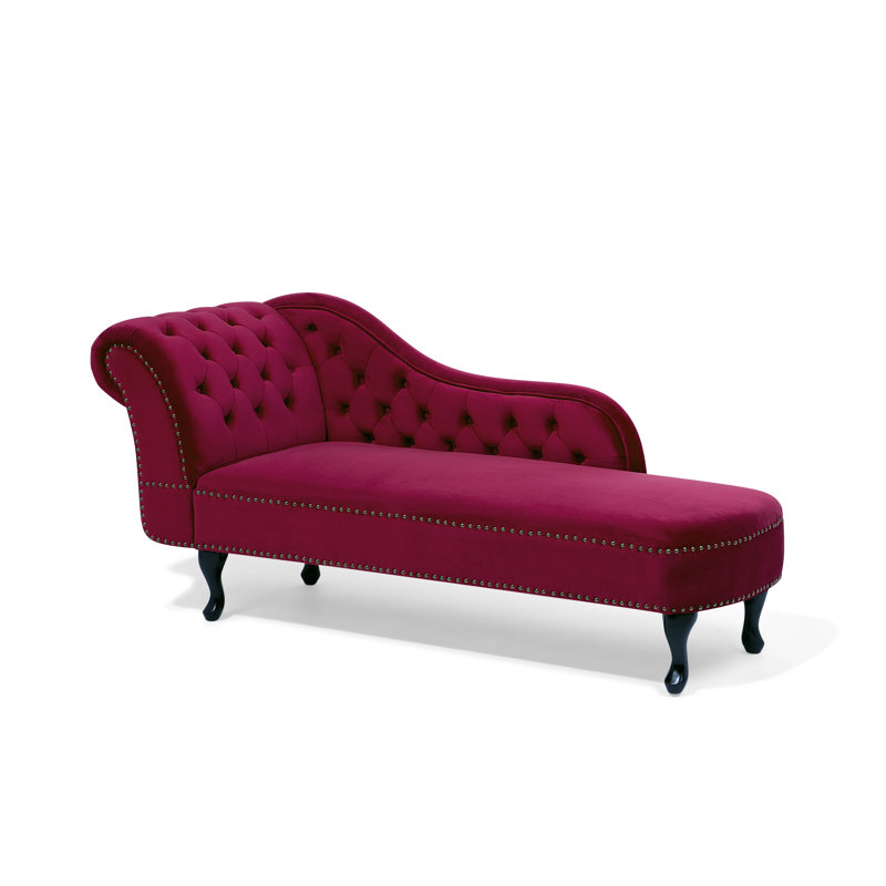 Jeb Velvet Chaise Lounge, Dark Red, Left Hand Facing