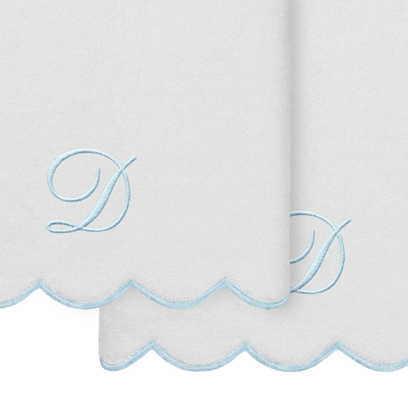 Ensemble de serviettes de bain personnalisées 100% coton turque 2 pièces Linum Home Textiles ADORNIA, D, Blanc / Bleu