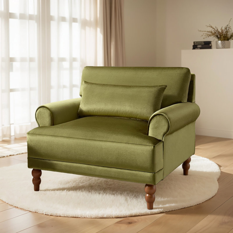Fauteuil d'appoint à accoudoirs roulés encastrés, Velours vert