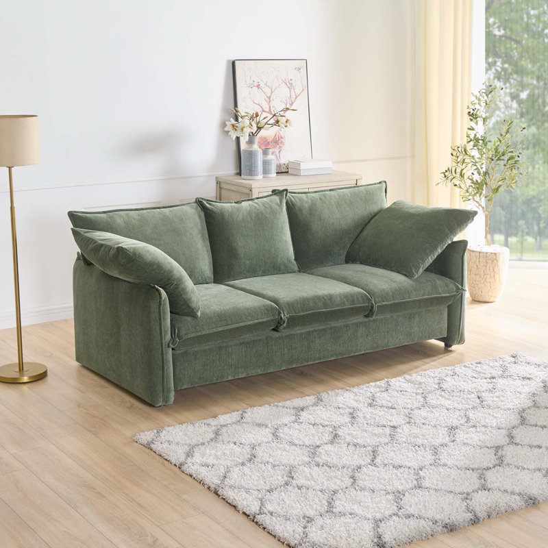 Canapé Mid-Century 3 places pour le salon, 100 % polyester vert