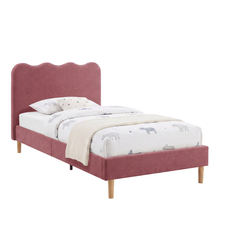 Lit simple tapissier Wave, Pink Velvet