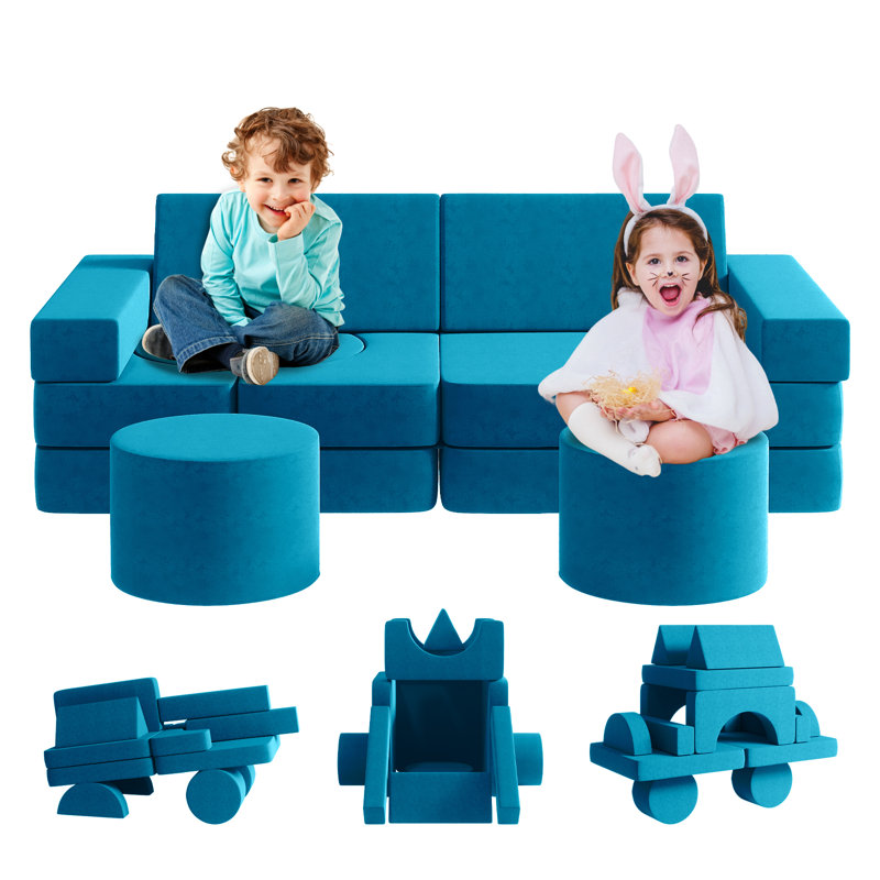 Canapé-lit / canapé modulaire et repose-pieds pour enfants 7,9 po, Gris, H 17,3 po x l 50,5 po x P 25,2 po