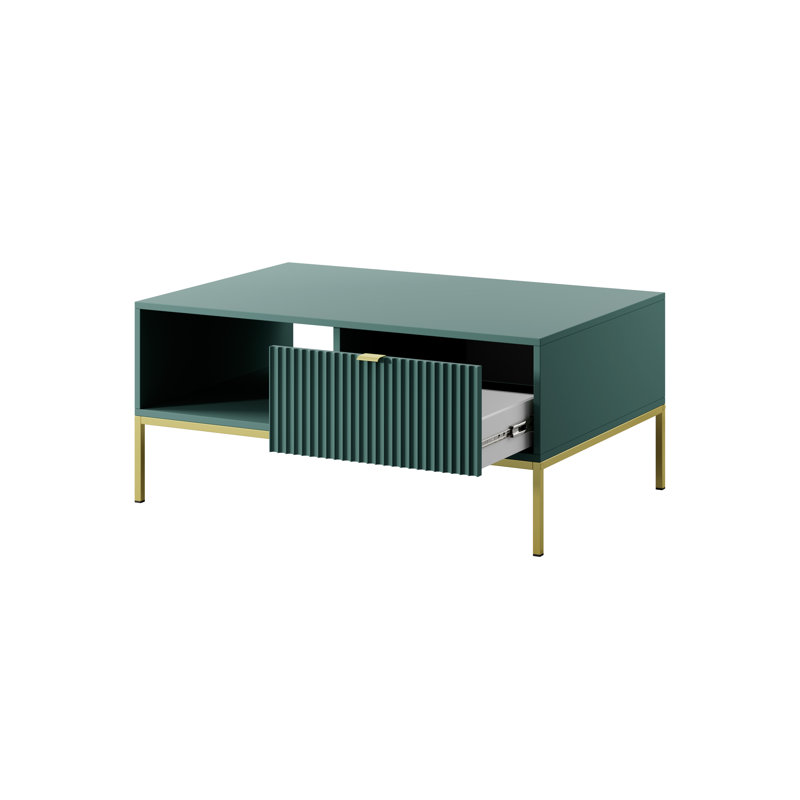Kenly Four Leg Coffee Table with Storage, Golden, Labrador Green
