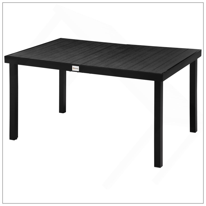 Outsunny Outdoor Dining Table For 6 Person, Rectangular Patio Table, Aluminum Metal Legs For Garden, Lawn, Patio, Woodgrain Black