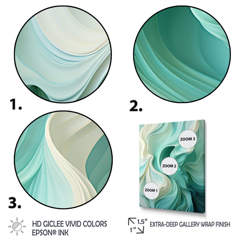 «Gree And White Sway Wave Serenity II», art mural géométrique, Toile tendue, H 60 po x l 40 po x P 1,5 po