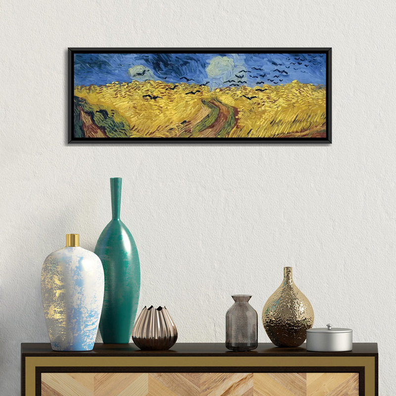 «Wheatfield with Crows 1890» par Vincent Van Gogh, impression sur toile, H 12 po x l 36 po x P 1,5 po, Toile avec cadre noir