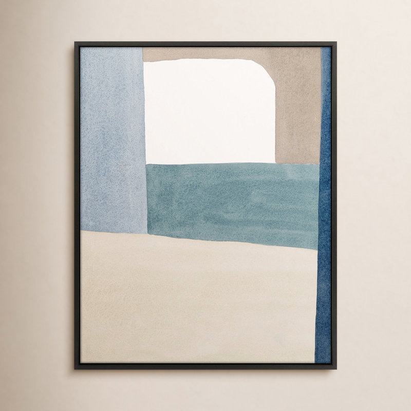 The Balance Of Taupe And Indigo 1 Print by Julia Balfour, 30" x 24" x 1.38", Black Frame Canvas