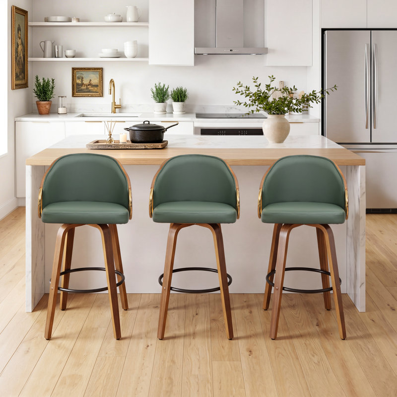 Ensemble de tabourets de bar pivotants en cuir Ketner, Counter Stool (25” Seat Height), Green, 3