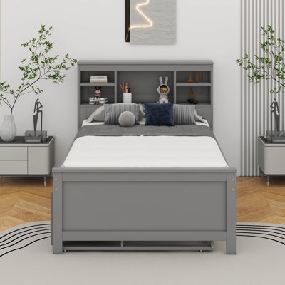 Lit plateforme simple avec tête de lit, USB, lit gigogne et 3 tiroirs