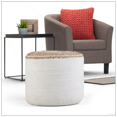 Serena 18 inch Wide Round Braided Pouf in Natural Jute and Cotton