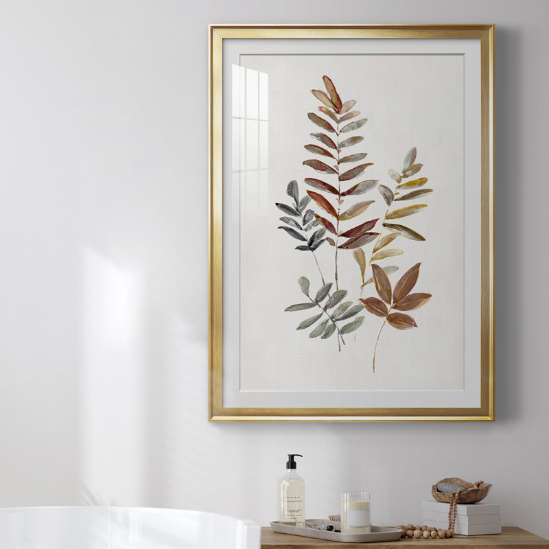 Feuilles d'automne I, reproduction encadrée de qualité supérieure - prête à être accrochée, Cadre doré