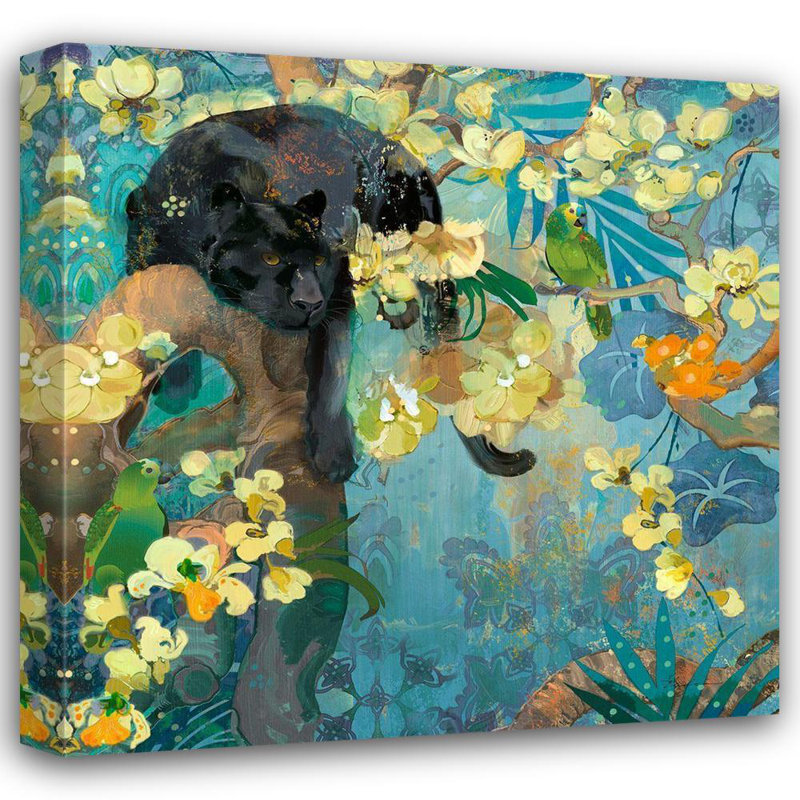Art sur toile tendue par Artval Evalia Designs, titre: Jaguar noir, H 36 po x l 36 po