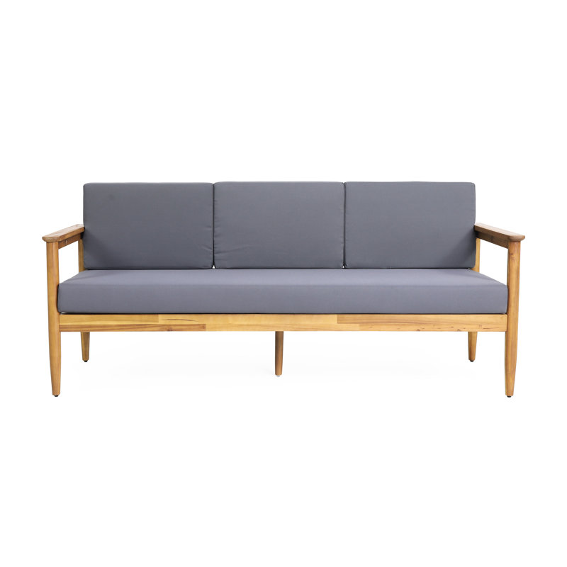 Wood 3 Seater With Waterproof Outer Cushions And Slat Appearance - Dark Grey Elegant In Construction