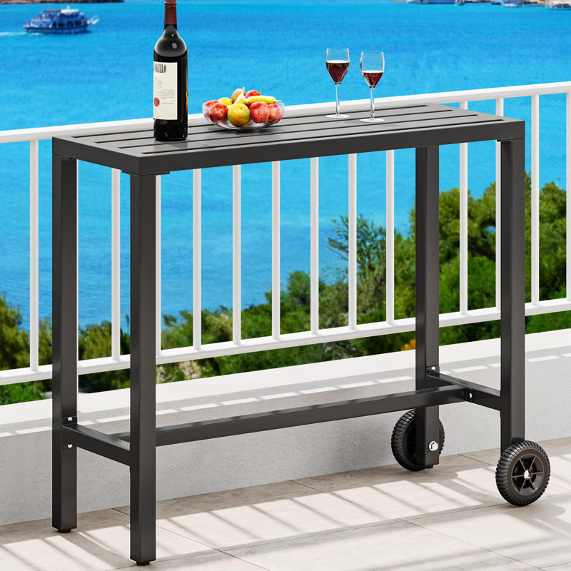 Sevynn Rectangular Iron Outdoor Bar Table, Black