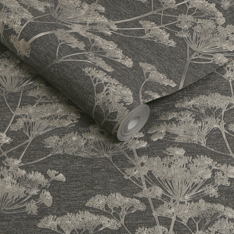 Floral Metallic Wallpaper Double Roll, Black/Gold