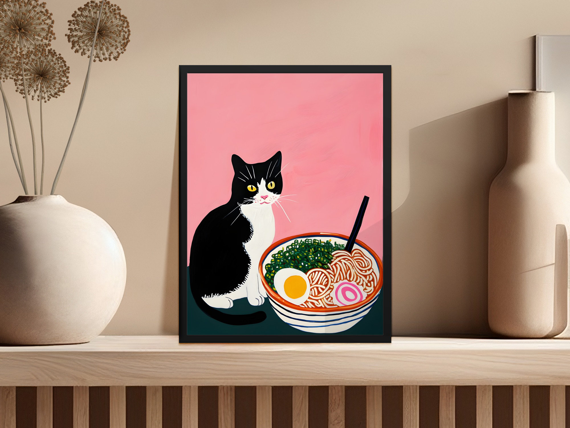 Happy Larry Cat Ramen Wall Art, Cute Cat Print, Japanese Food Poster ...