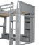 Lit mezzanine simple en bois avec bureau, DEL, tablettes multiples et installation suspendue, rangement de bureau gris, éclairage DEL, support, pour-1312484670