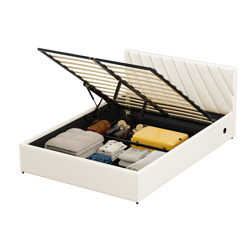 Upholstered Ottoman Storage Bed, White
