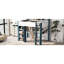 Lit mezzanine double en bois pleine grandeur avec bureau intégré et tringle suspendue, finition élégante blanche + bleue, sommeil sécuritaire, rangement pour espace de travail, polyvalent, design compact-1825611261