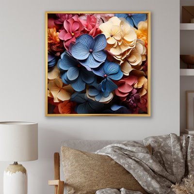 Hortensia bleue et orange en fleurs III sur toile