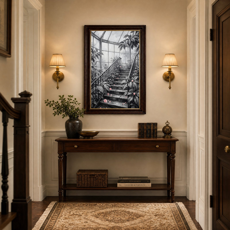 Art mural sur toile en escalier monochrome avec serre, H 24 po x l 16 po