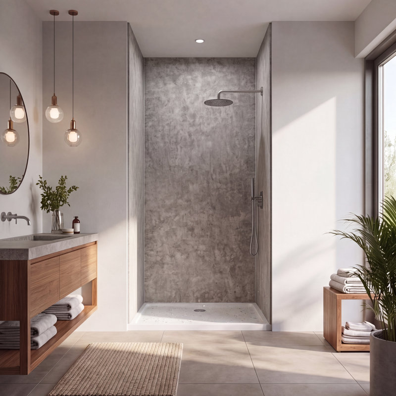 Titan Aluminum Composite 36" W x 36" D x 96" H 3-Piece Trimmable Shower Wall Panel Kit, Caesar Grey Matte Textured