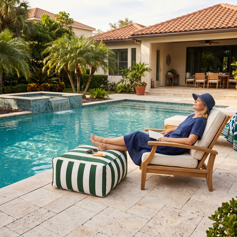 Santorin Outdoor Ottoman, Green